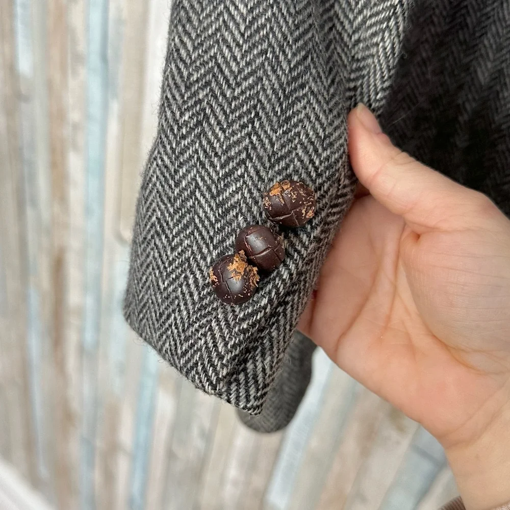 Robert Stock 40L Herringbone 100% Wool Blazer Button Jacket Sport Coat Vintage